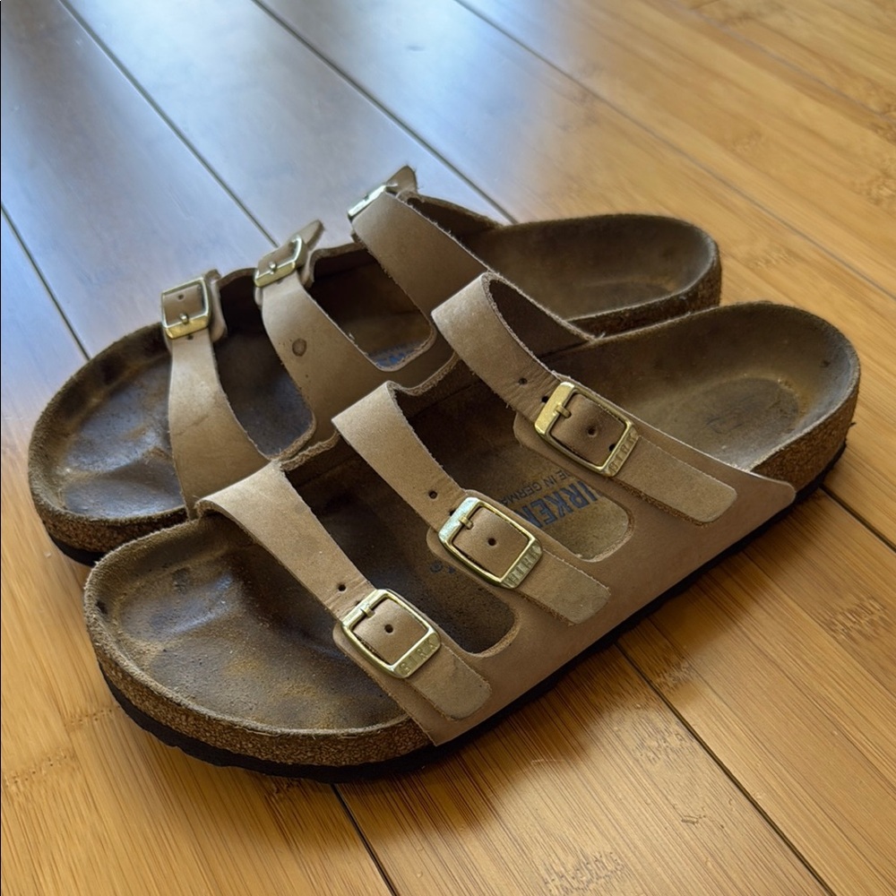 Birkenstock Sandals with Gold Buckles